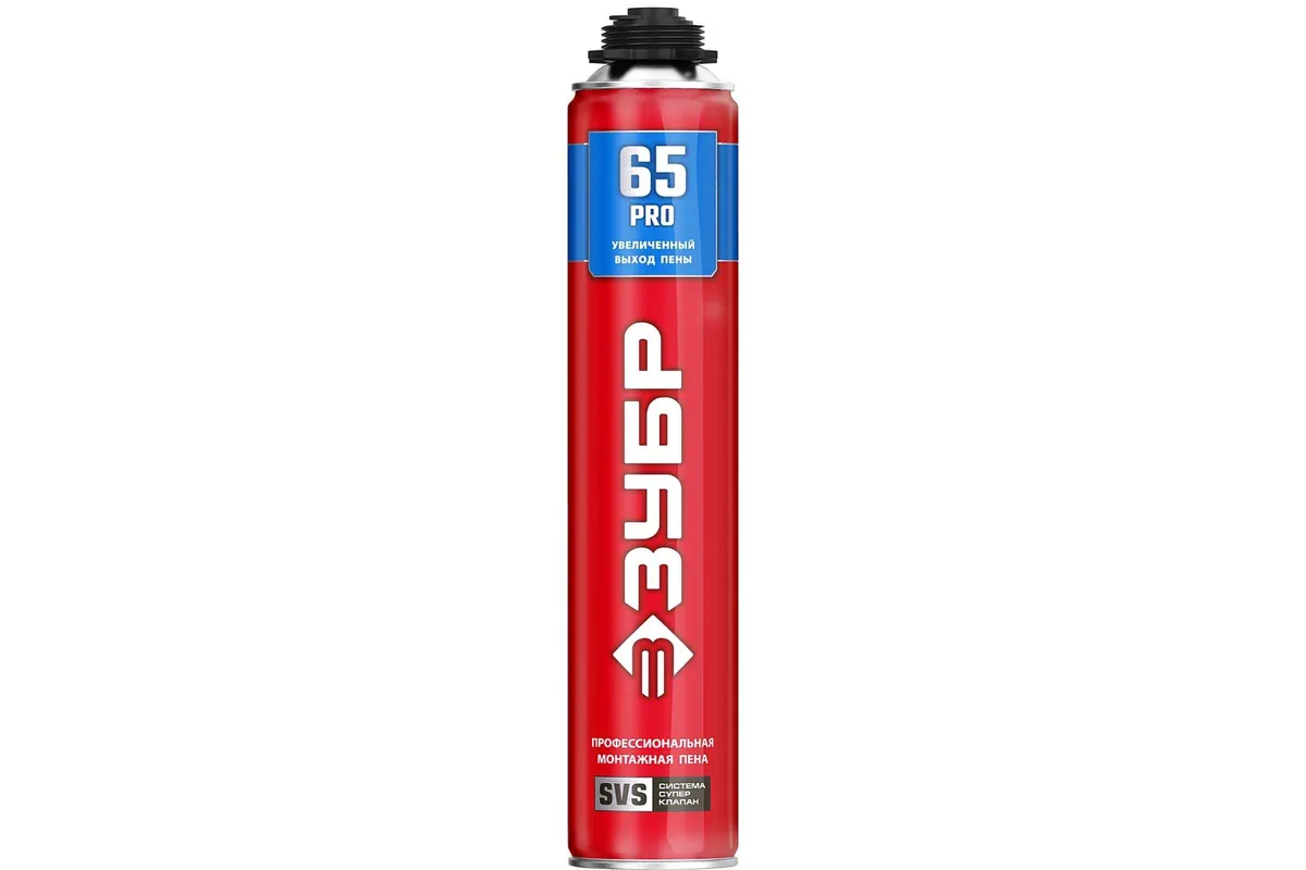 Пена монтажная PRO 65 с увеличенным выходом, пистолетная, всесезонная, 850мл, SVS, ЗУБР